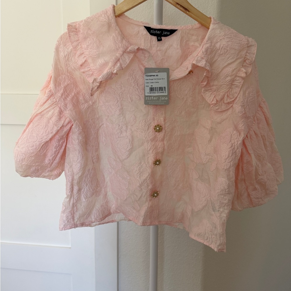 Sister Jane Pale Pink Textured Puff Sleeve Blouse